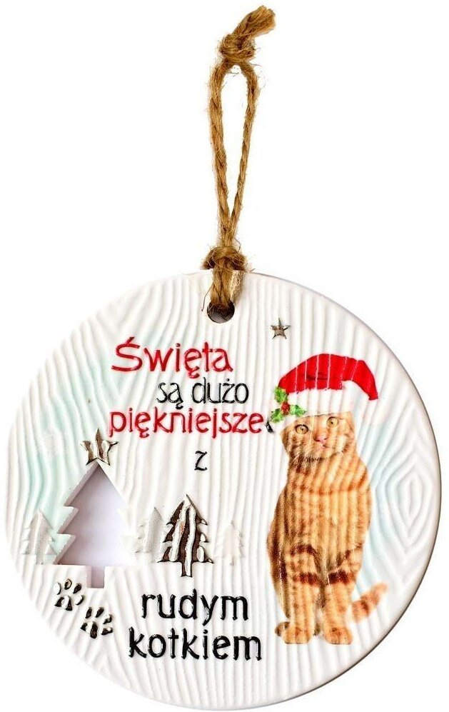 Zawieszka ceramiczna Boże Narodzenie kot rudy