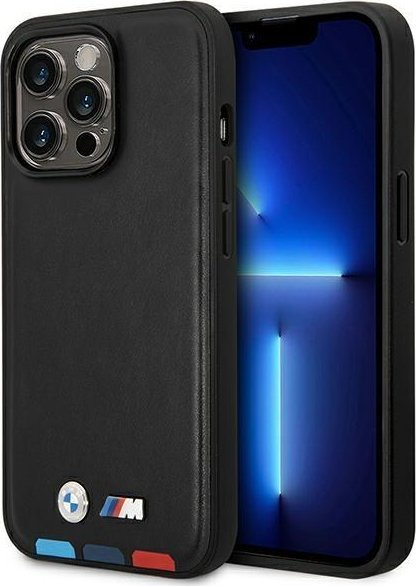 BMW Etui BMW do iPhone 14 Pro 6,1" czarny/black Leather Stamp Tricolor Magsafe