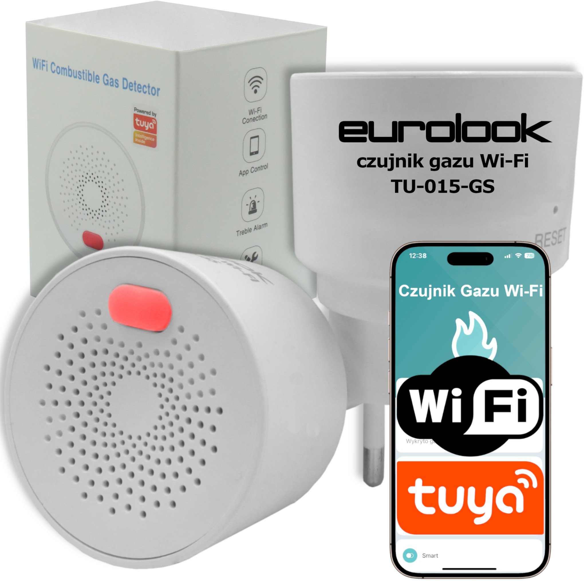 Inteligentny Czujnik Detektor Gazu WiFi Tuya Z Syreną Alarmową Smart Life [TU-015-GS]