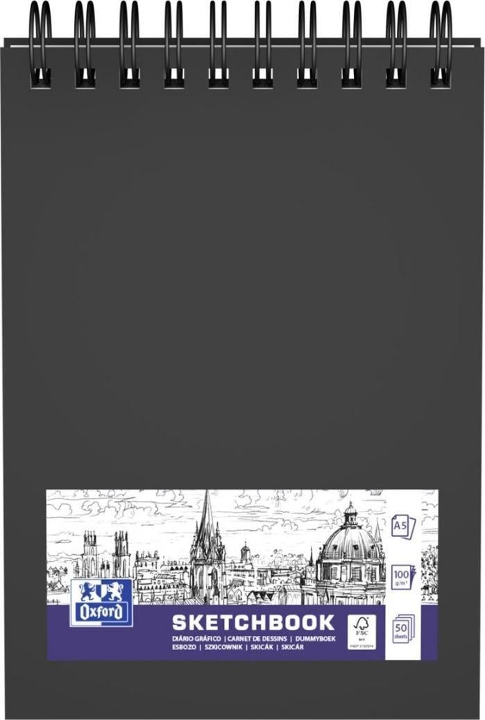Oxford Szkicownik SKETCHBOOK podwójna spirala po krótszym boku A5 40k 225g czarny 400152645 OXFORD