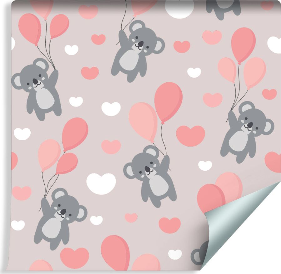 Muralo Tapeta Dla Dzieci - Misie Koala, Baloniki i Serduszka