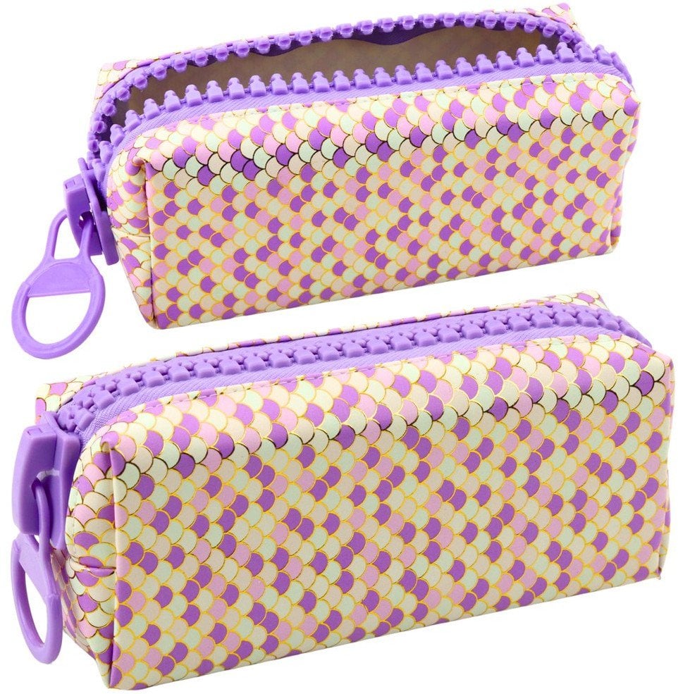 Piórnik Szkolny Organizer Wzór Łusek Syrenich Duży Suwak Fioletowy 21x8cm LEAN Toys