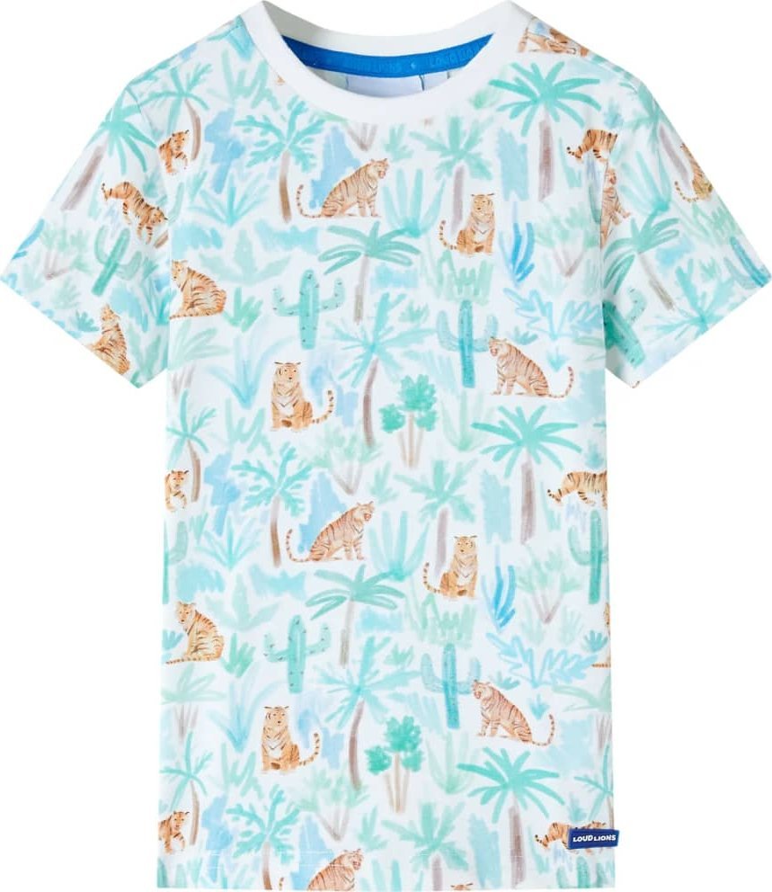 vidaXL Koszulka dziecięca z krótkimi rękawami, z tygrysami, ecru, 104