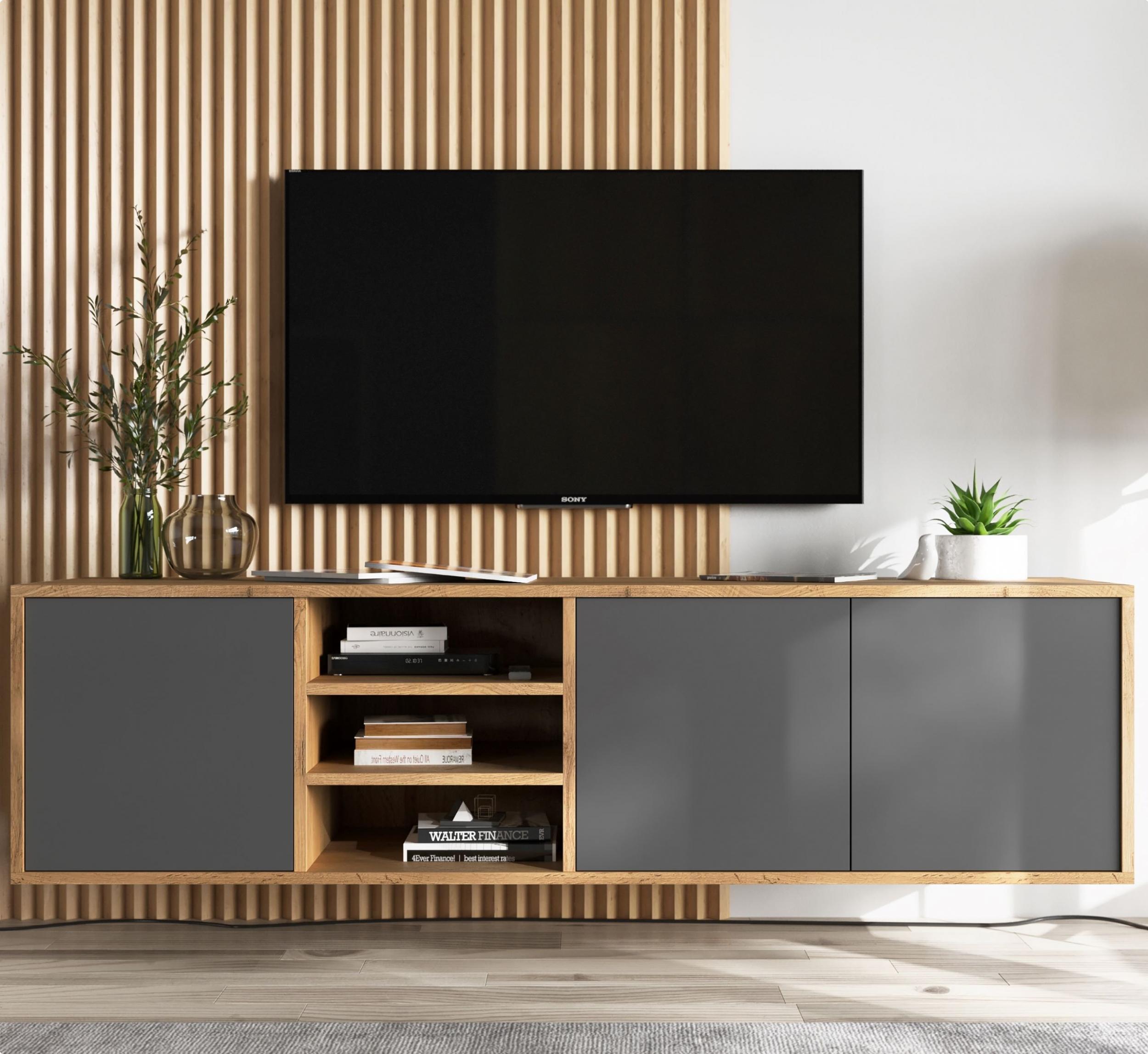 Meble Lindner Szafka RTV wisząca Loft komoda RTV wotan grafit MAT 150 cm