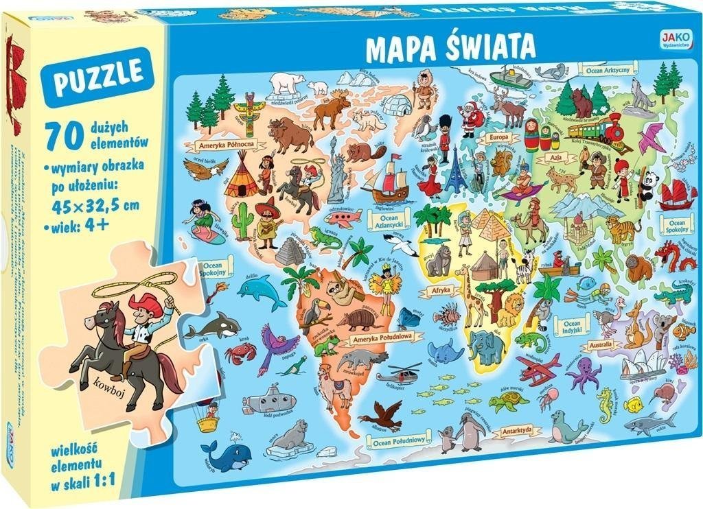 Wydawnictwo Jako Puzzle 70 elementów. Mapa świata