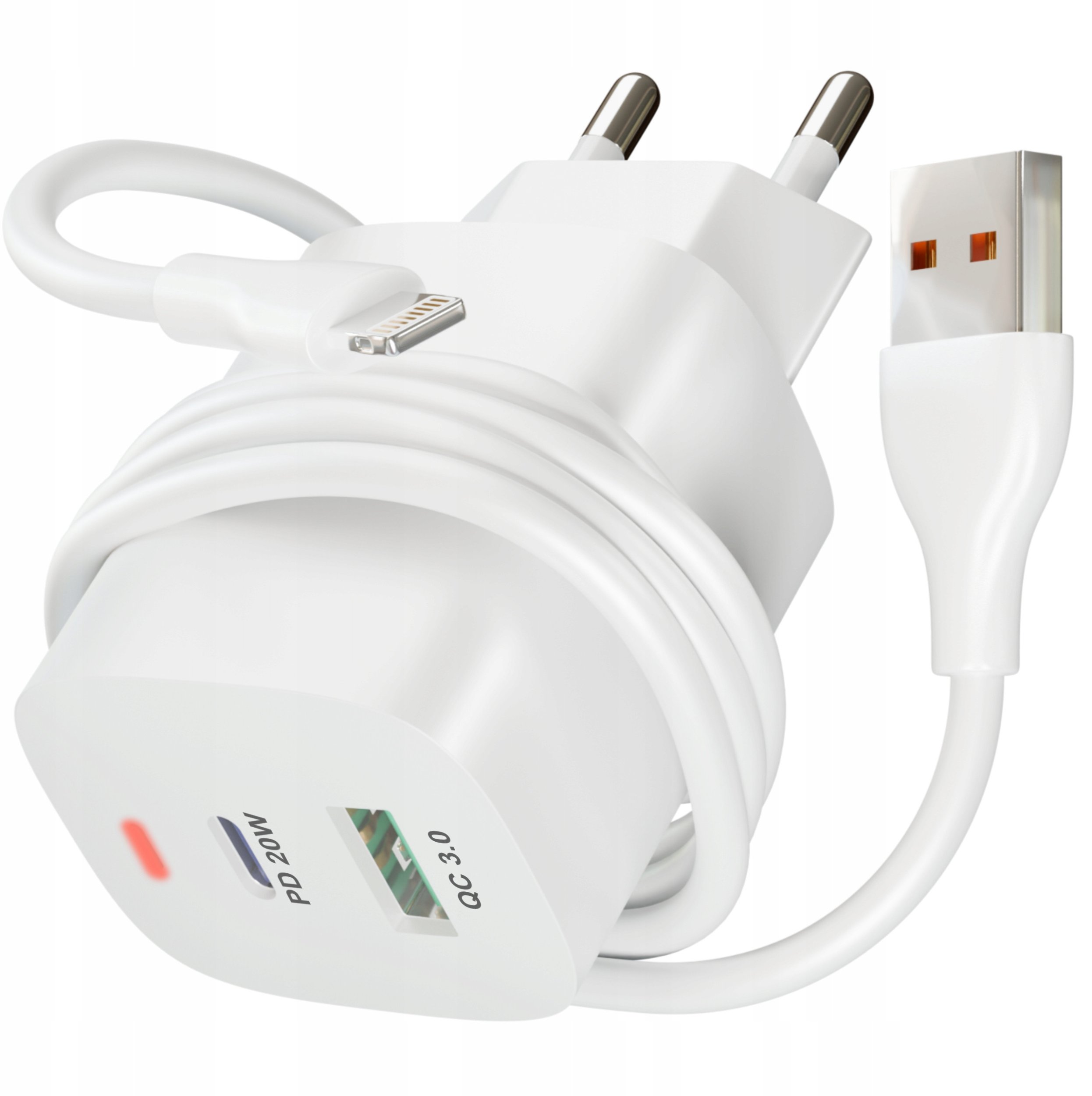 ZESTAW SZYBKA Ładowarka USB TYP-C 3A 20W 3000mA KOSTKA + KABEL do iPhone