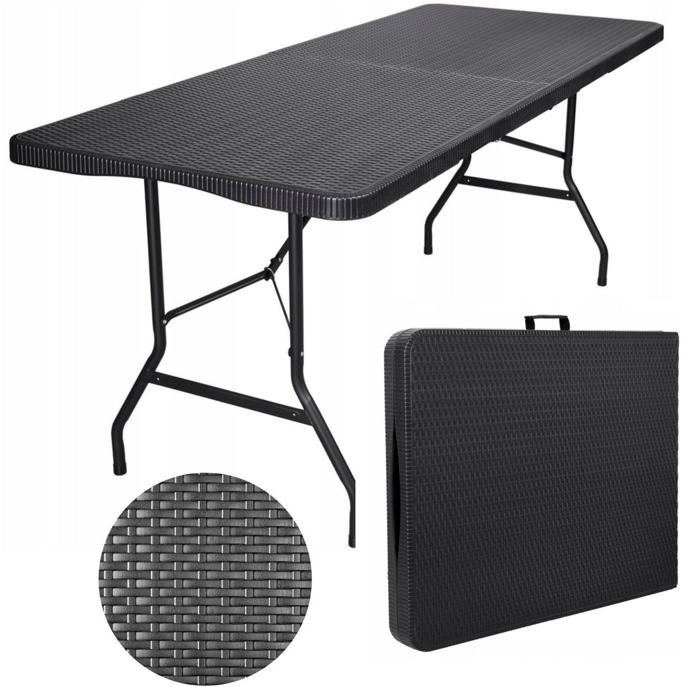 Duży stół składany ogrodowy cateringowy bankietowy rattan walizka 180cm czarny