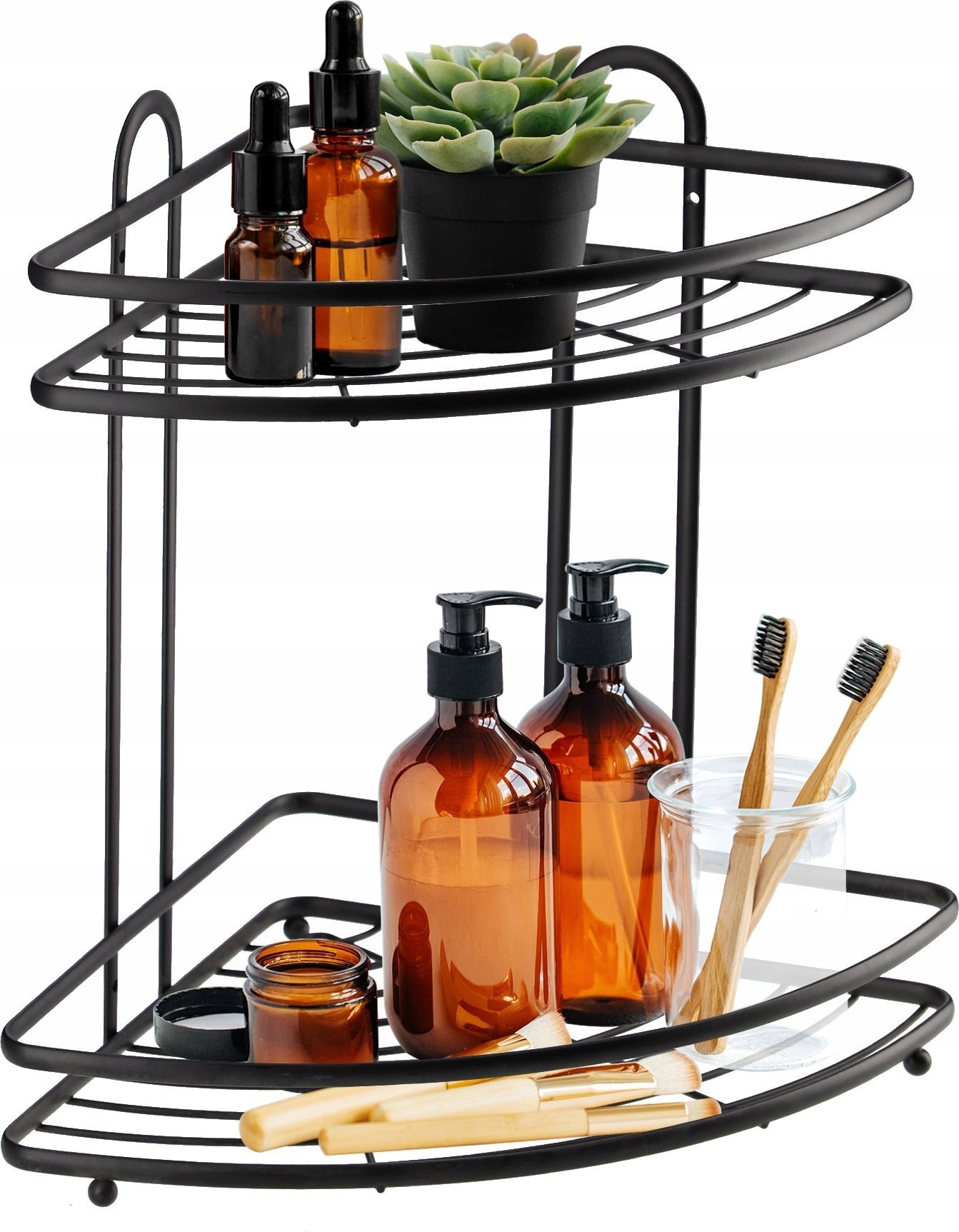 Kadax Półka Narożna Ścienna Łazienkowa 2 Poziomy Czarna