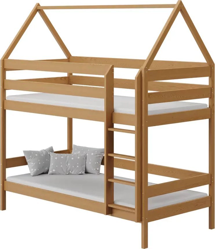 Elior Podwójne łóżko dziecięce z materacami, olcha - Zuzu 3X 190x90 cm