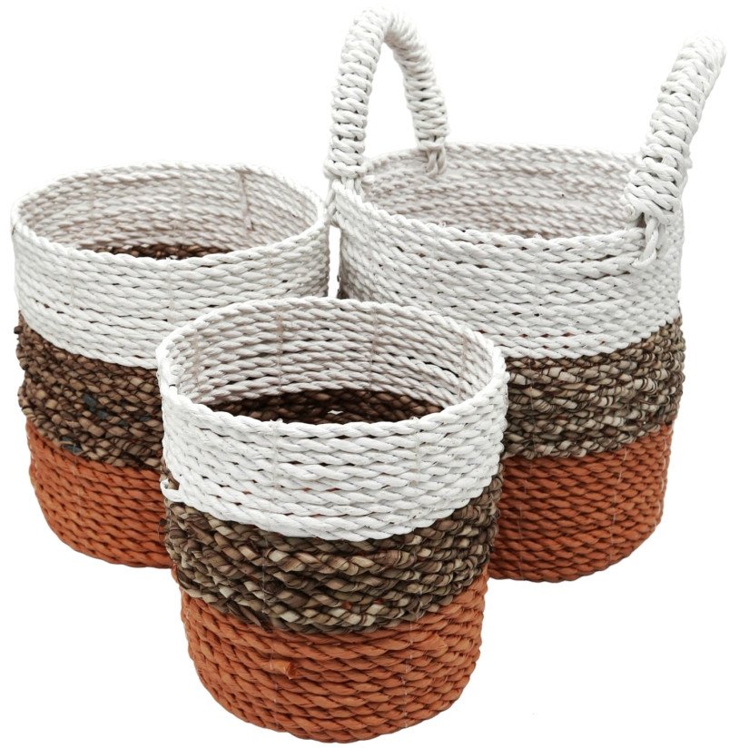 Zestaw Koszy z Trawy Morskiej - Naturalny, Biały, Orange