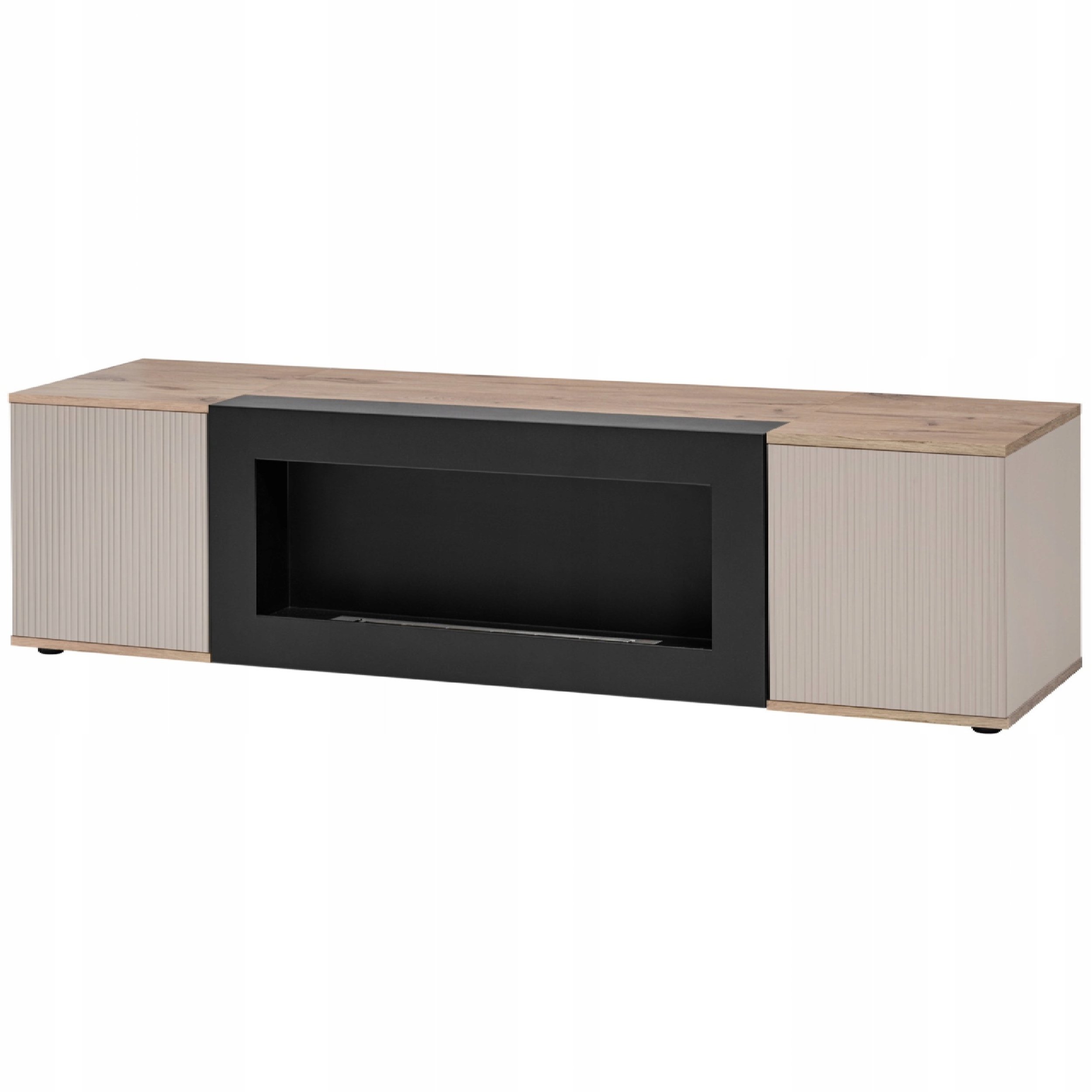 Szafka RTV CATALINA z biokominkiem Dąb Viking + Kaszmir RYFLOWANY front 160