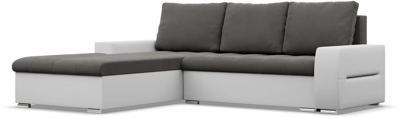 Narożnik, lewy, Sereno, velvet, ekoskóra, 243x200x92 cm, ciemny szary, biały | TYLETEGOTU