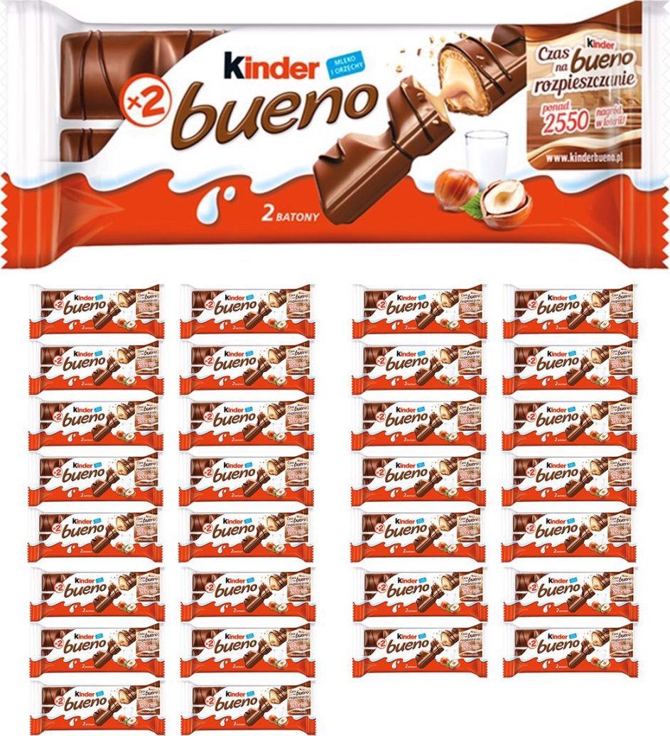 Kinder Bueno Wafel w mlecznej czekoladzie wypełniony mleczno-orzechowy 43g x30 sztuk