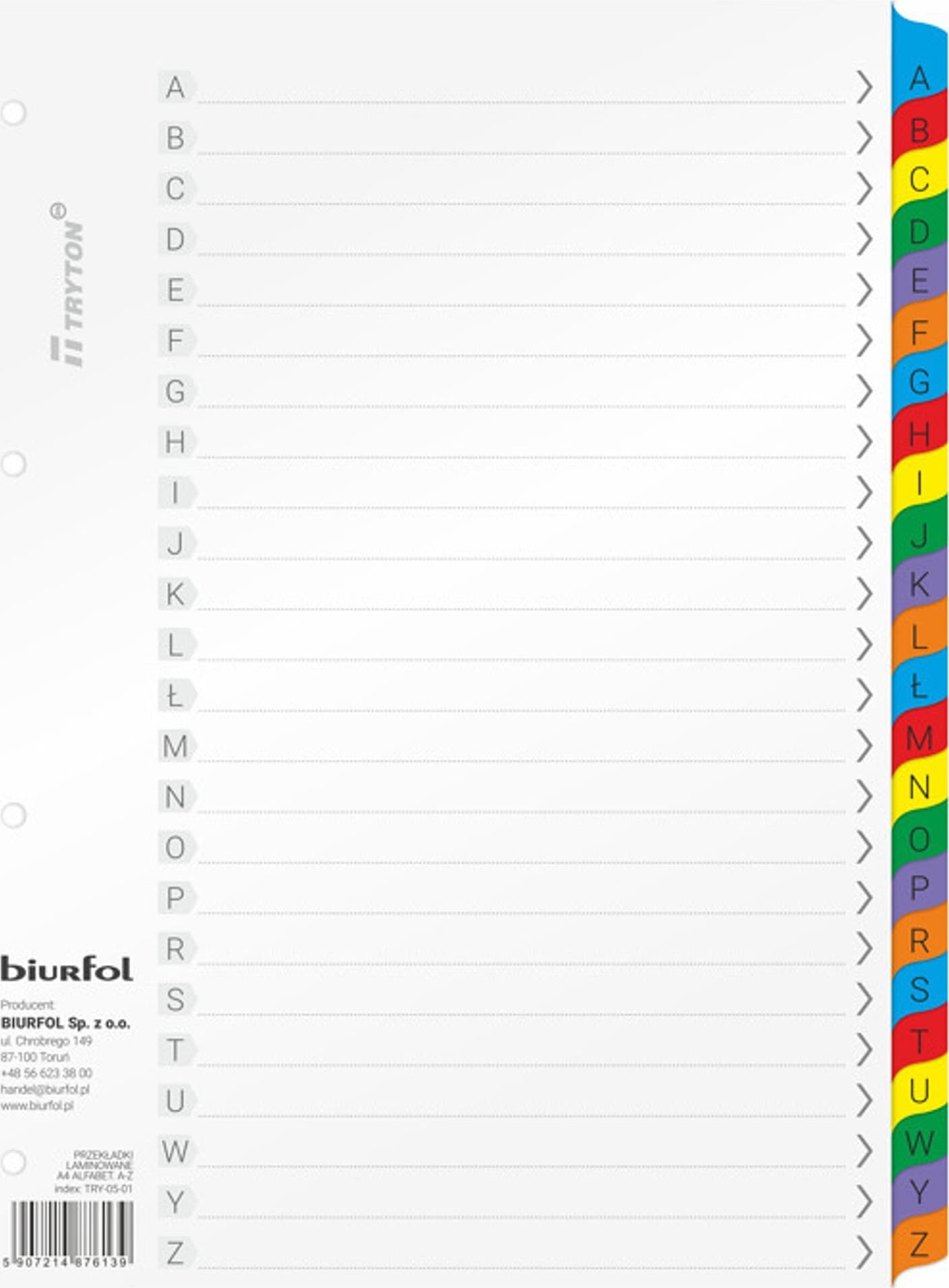 Biurfol Przekładki kartonowe Biurfol A4 A-Z alfabetyczne