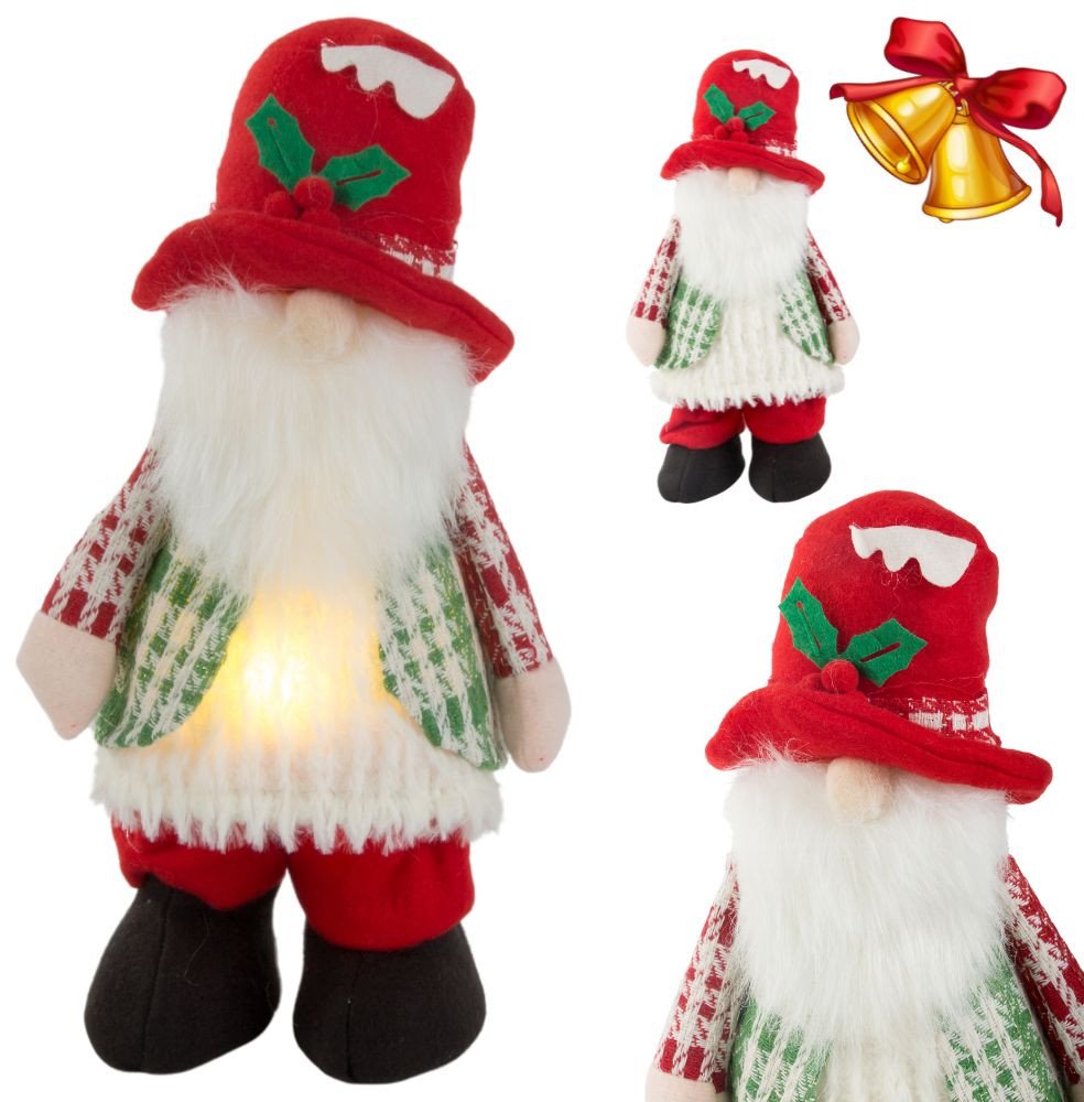 Skrzat krasnal podświetlany led brzuch świąteczny gnom pod choinkę 30cm