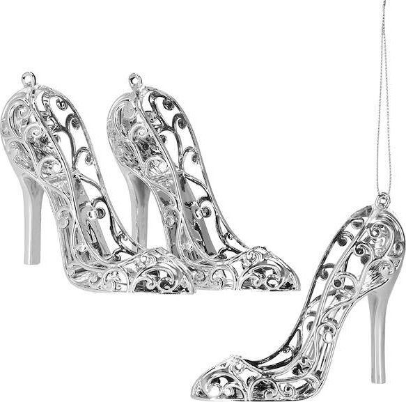 Springos Zawieszki choinkowe 2 szt. obcasy ozdoba świąteczna ażurowa srebrna UNIWERSALNY