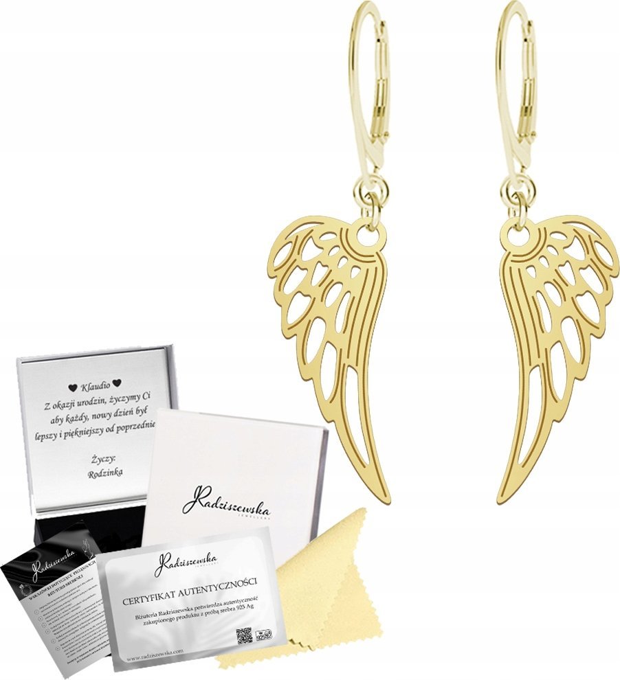 Radziszewska Jewellery Kolczyki Złote Skrzydło Anioła Skrzydła Bigiel Prezent 925 ŻYCZENIA GRATIS