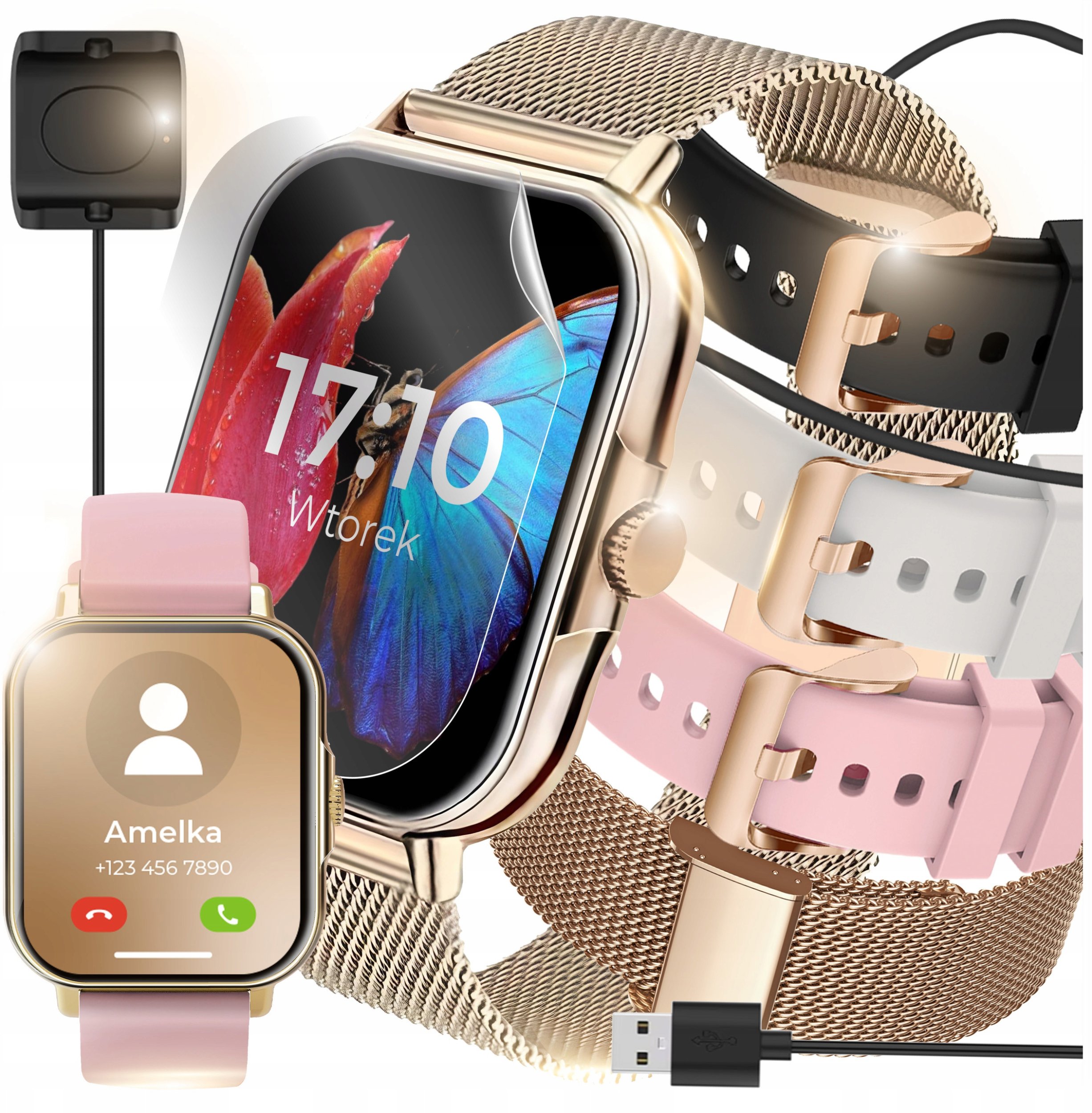 SMARTWATCH ZEGAREK DAMSKI POLSKIE MENU ROZMOWY POWIADOMIENIA PULS SPORT
