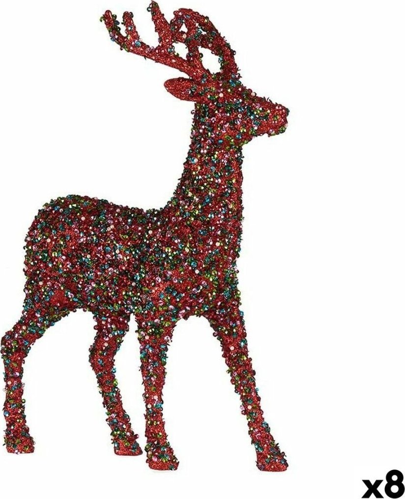 Dekoracja świąteczna Krist+ Figurka Dekoracyjna Świąteczny renifer Brokat Wielokolorowy Plastikowy 15 x 45 x 30 cm (8 Sztuk)