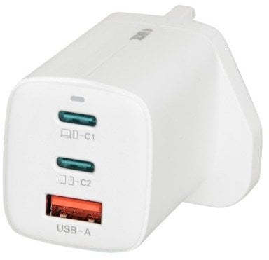 Ładowarka sieciowa GaN iBOX C-65 PD65W, USB-C, kabel USB-C wtyczka UK White