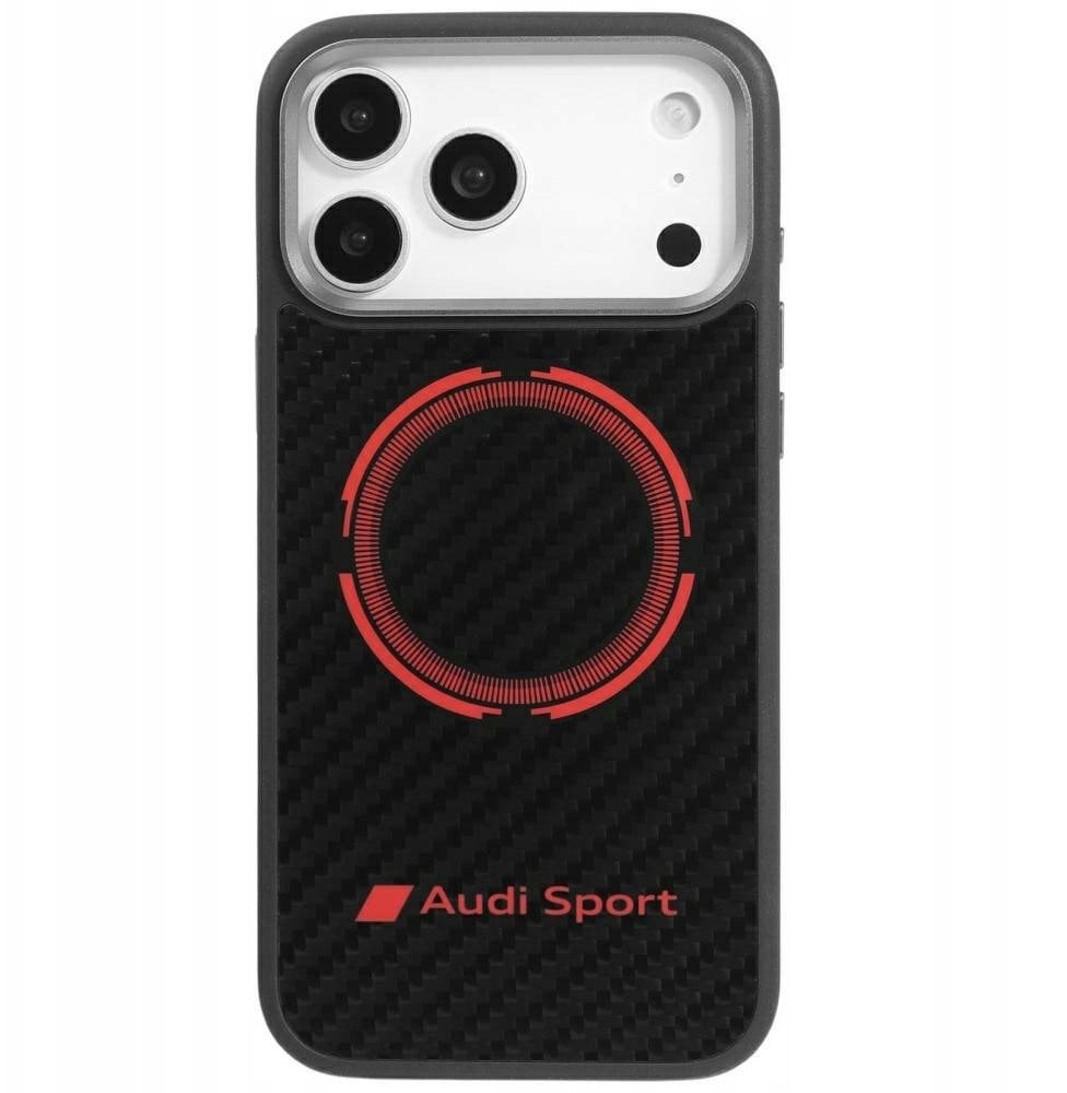 Case Audi RSQ Carbon Fiber Sport Red Circle MagSafe for iPhone 17 Pro Max black