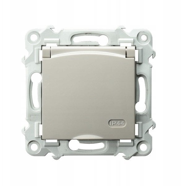 Ospel SZAFIR Gniazdo wodoodporne z uziemieniem IP-44 wieczko w kolorze produktu kaszmirowy beż GPH-1ZZ/m/83/w