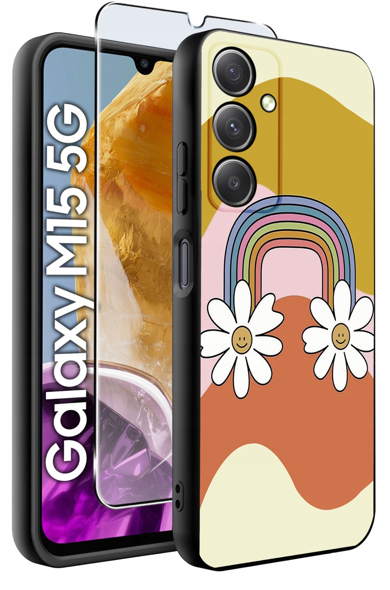 ETUI do Samsung M15 5G WZORY | SILIKONOWE MATT CASE + SZKŁO HARTOWANE 9H