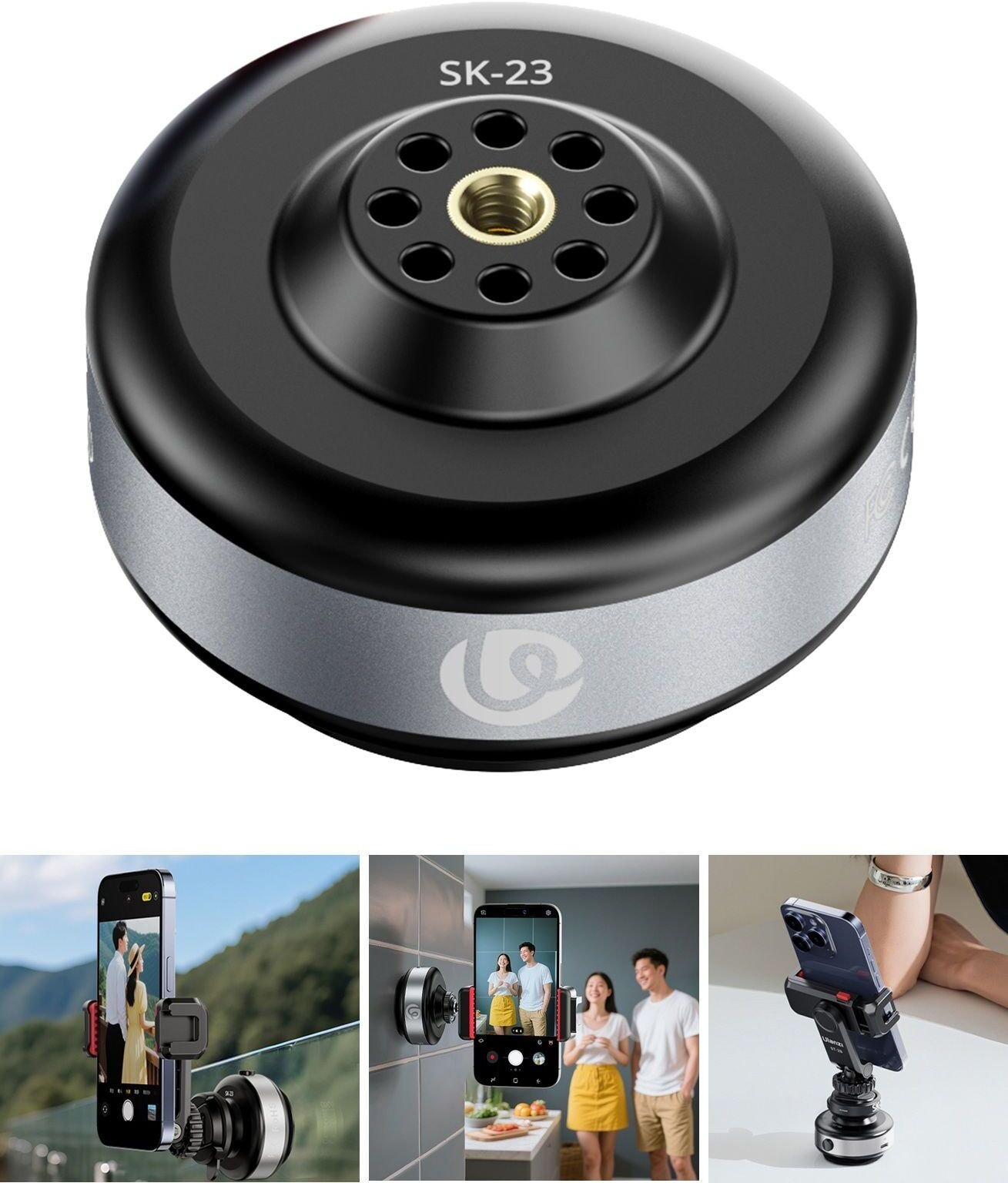 Ulanzi Elektroniczna Przyssawka Uchwyt Mocowanie na Gwint 1/4 Telefon / SK-23