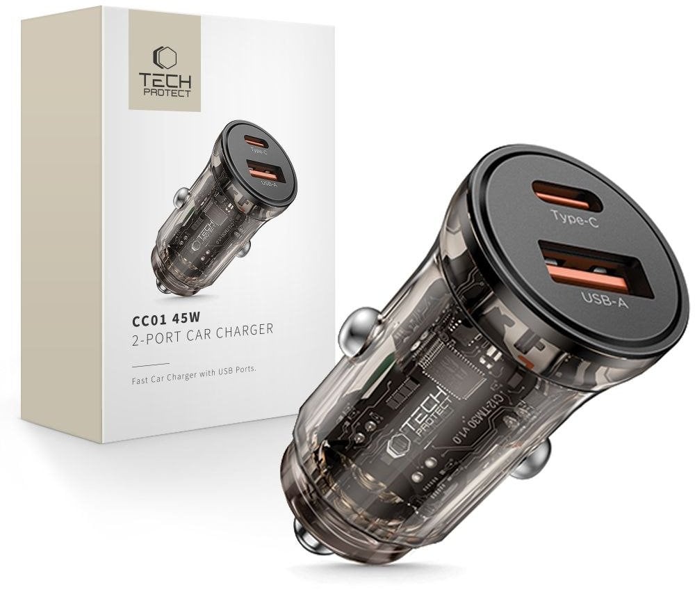 TECH-PROTECT CC01 2-PORT CAR CHARGER PD45W/QC3.0 BLACK