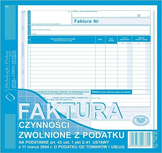 Herlitz FAKTURA CZYNNOŚCI ZWOLNIONE Z PODATKU 2/3 A4