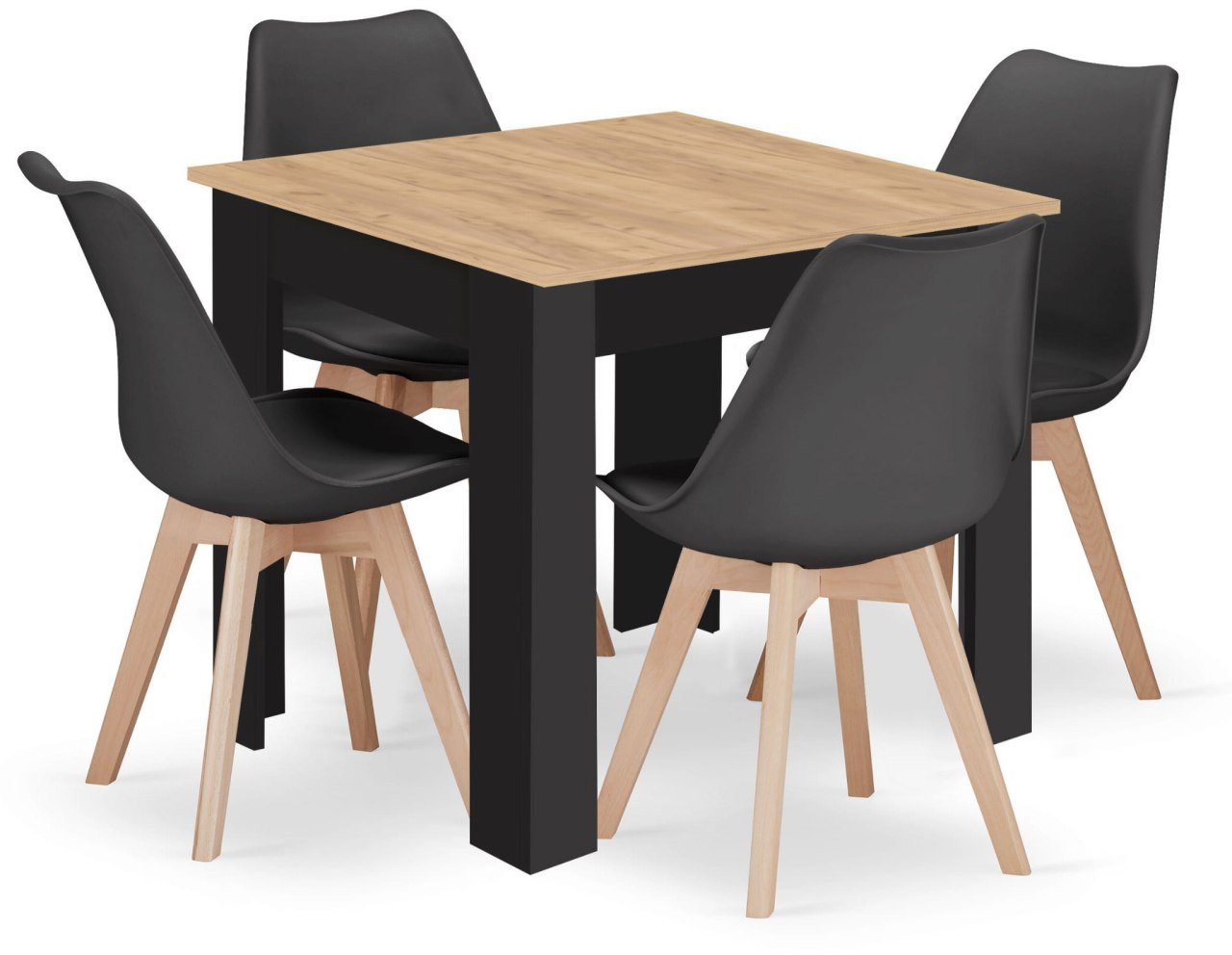 Stół NP 80x80 Artisan nogi czarne + 4 krzesła MARK czarne nogi naturalne