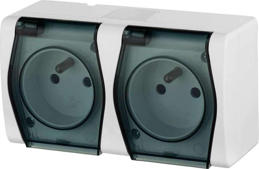 Elektro-Plast Hermes2 Gniazdo hermetyczne podwójne z/u 16A IP44 z klapką pełną biało-dymne (1022-01)