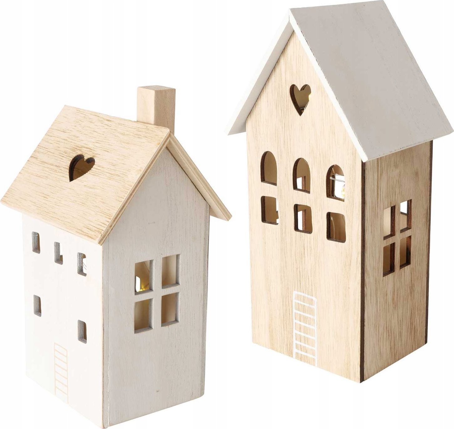 Boltze Drewniana dekoracja z oświetleniem, 2 domy, ALDEA