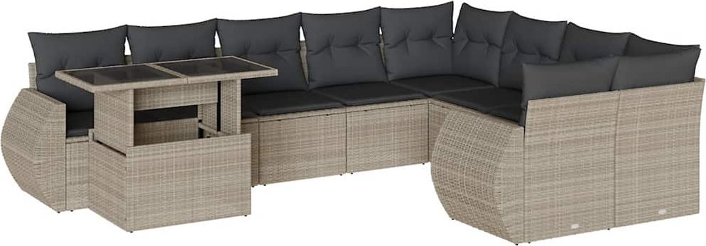 10-cz. zestaw wypoczynkowy do ogrodu, z poduszkami, jasnoszary