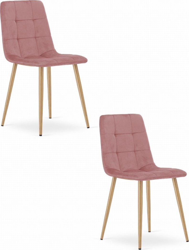 Leobert Krzesło KARA - różowy aksamit / nogi kolor drewna x 2