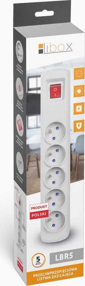 Listwa zasilająca Libox Listwa przeciwprzepięciowa 5m 5x230 bezpiecznik HQ