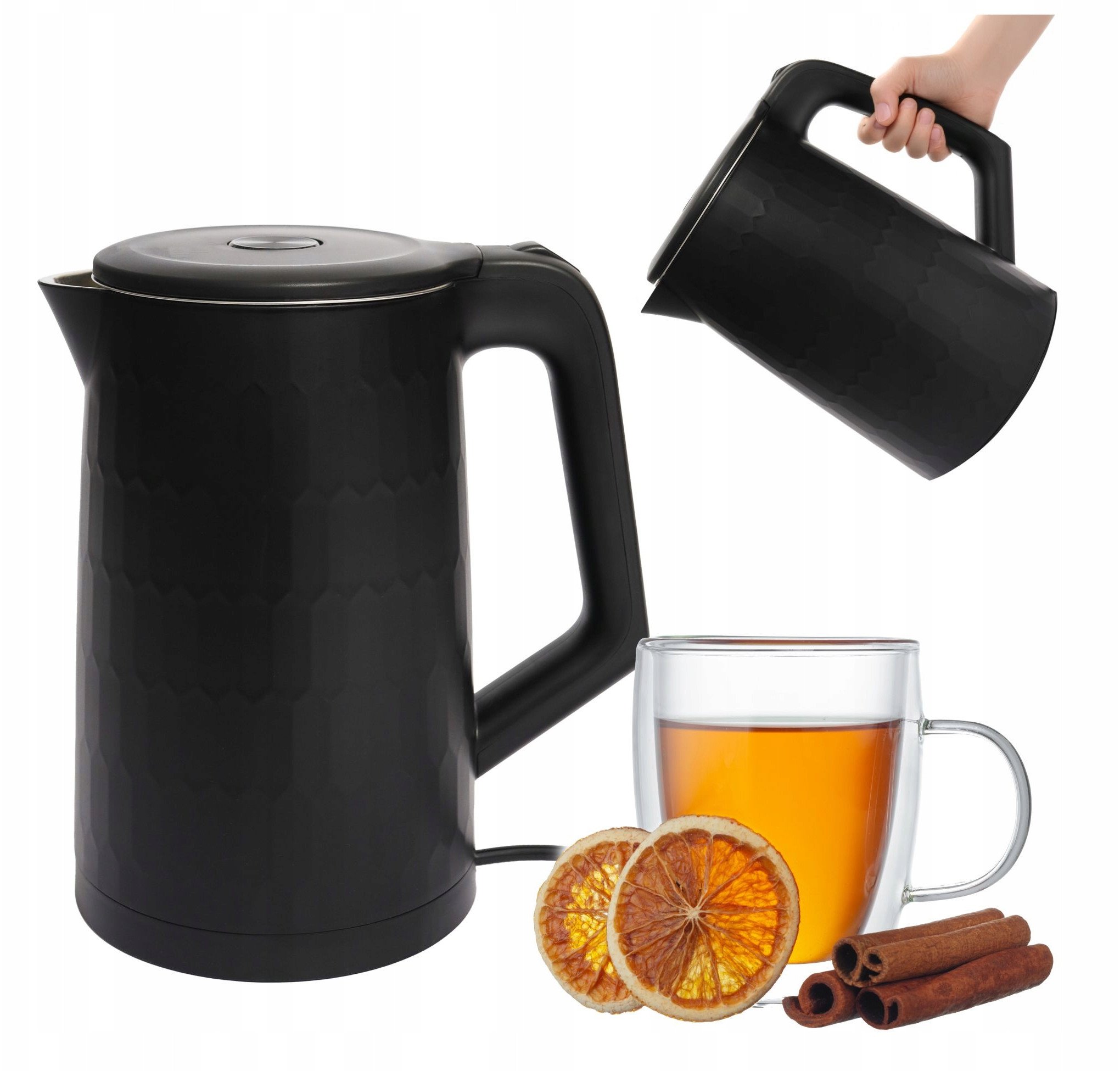 Czajnik elektryczny bezprzewodowy turystyczny 1500 W 1.8 l obrotowy czarny