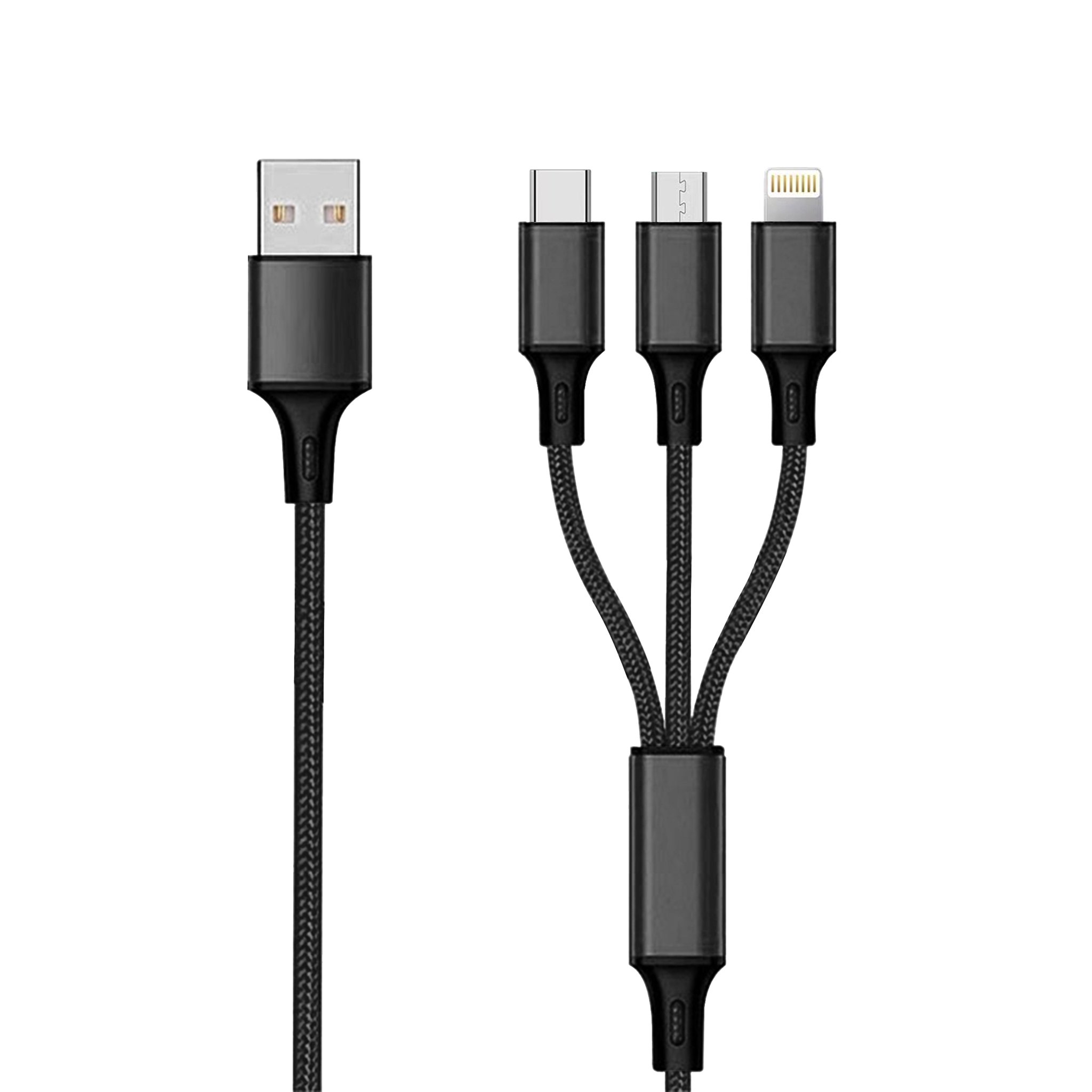 Kabel USB 2GO USB-A - USB-C + microUSB + Lightning 1.5 m Czarny (797153)