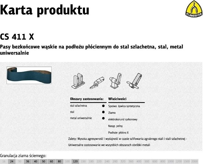 Klingspor Pasy bezkońcowe do elektronarzędzi CS411X 75mm x 533mm gr. 60 /10szt. (KBCS411X60)
