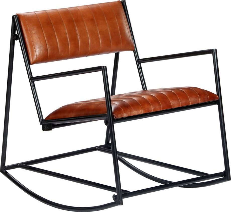 Elior Brązowy stalowy fotel bujany ze skóry naturalnej - Tono