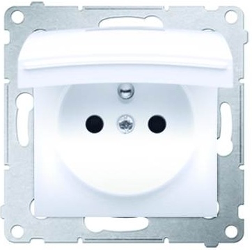 Kontakt-Simon Gniazdo hermetyczne pojedyncze SIMON54 z/u 16A IP44 z przesłoną torów białe - DGZ1BUZ.01/11