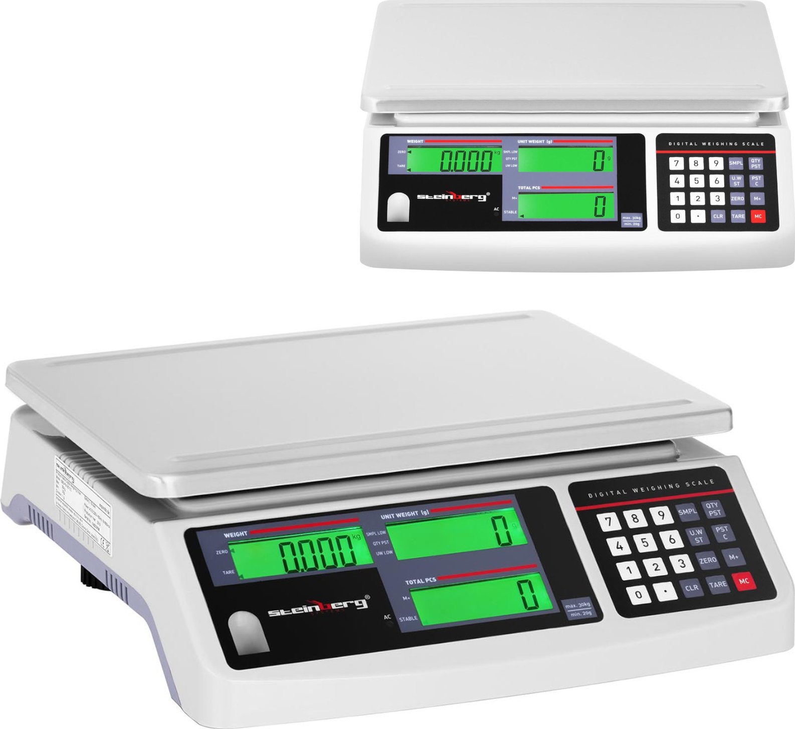 Steinberg Waga sklepowa handlowa licząca LCD 30.5 x 22 cm 30 kg / 1 g Waga sklepowa handlowa licząca LCD 30.5 x 22 cm 30 kg / 1 g