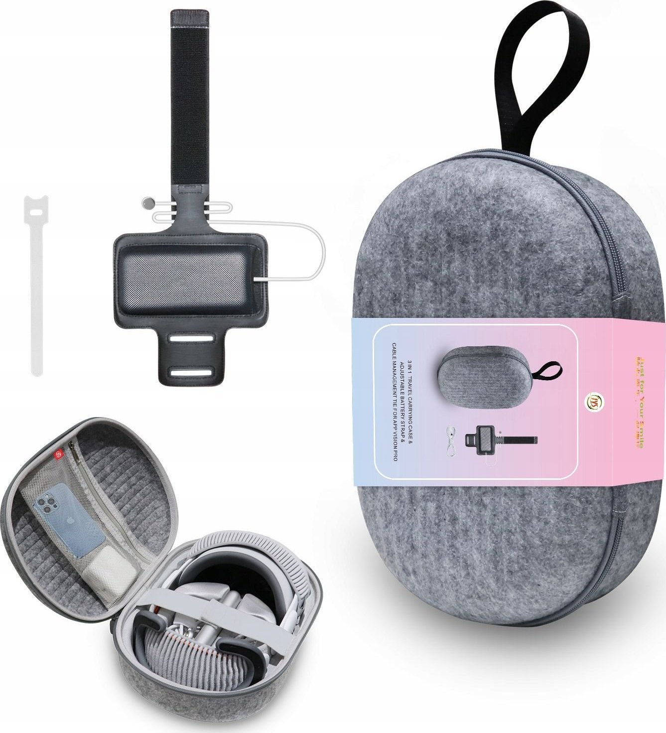 JYS Zestaw 3w1 Futerał Etui Walizka Na Gogle Okulary Vr Apple Vision Pro Pasek / Jys-app002
