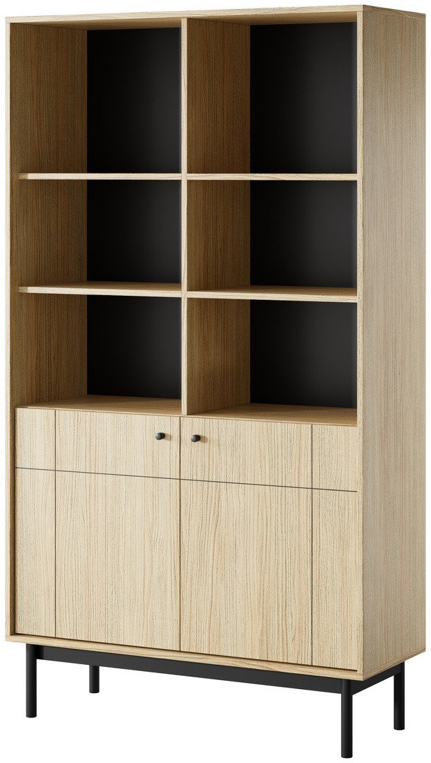 Regał Sora wysoka 185cm w kolorze Dąb Linea z czarnymi nóżkami