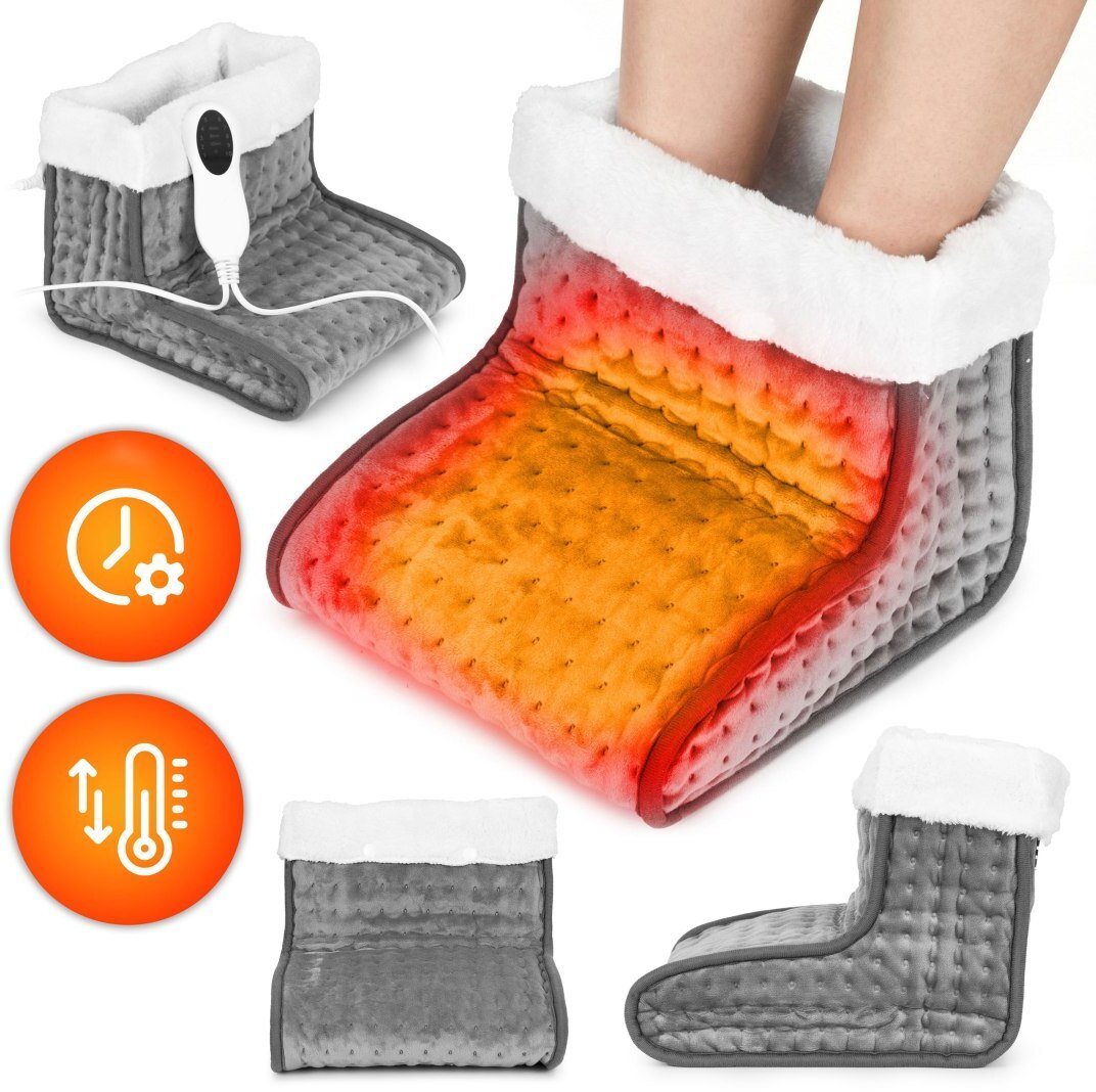 ModernHome Elektryczny ogrzewacz do stóp z pilotem miękki but 10 poziomów grzania ciemnoszary EDUKAMP