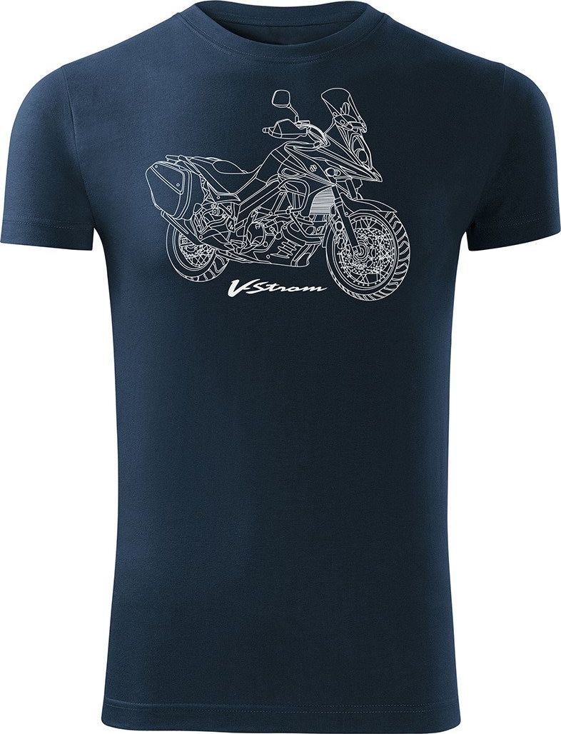 Topslang Koszulka motocyklowa z motocyklem Suzuki V-strom DL-650 męska granatowa SLIM XL
