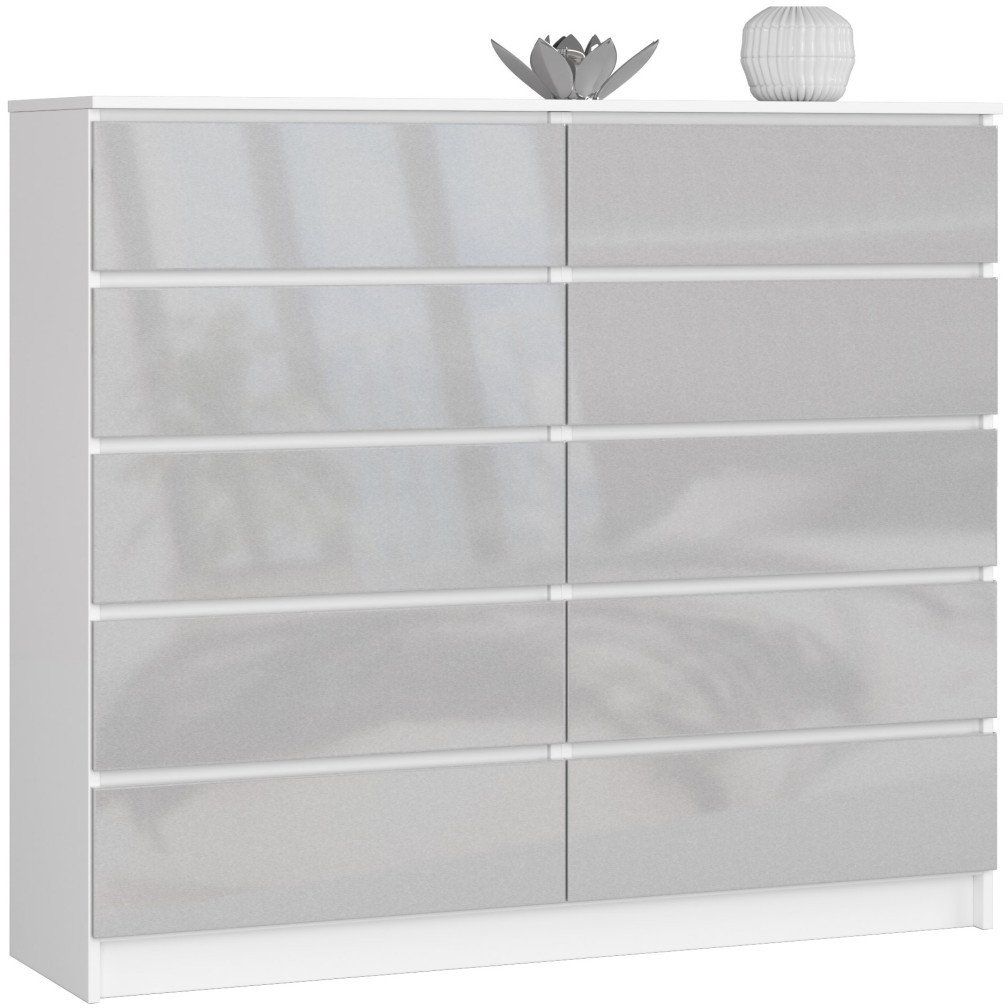 Fabryka Mebli Akord KOMODA K 140 cm 10 SZUFLAD BIAŁA / METALIK POŁYSK