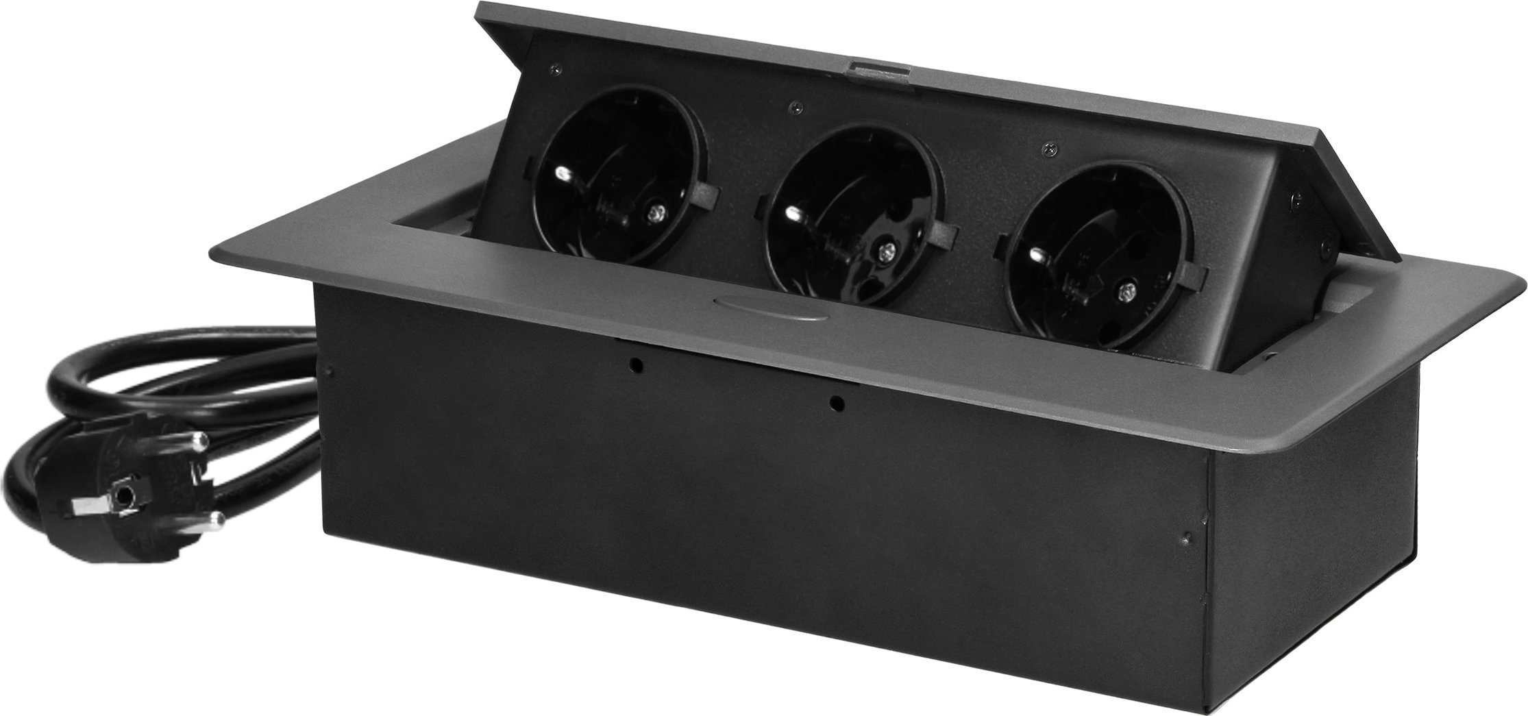 Orno Gniazdo meblowe wpuszczane w blat z płaskim frezowanym rantem i przewodem 1,5m, 3x2P+Z (Schuko), grafitowe