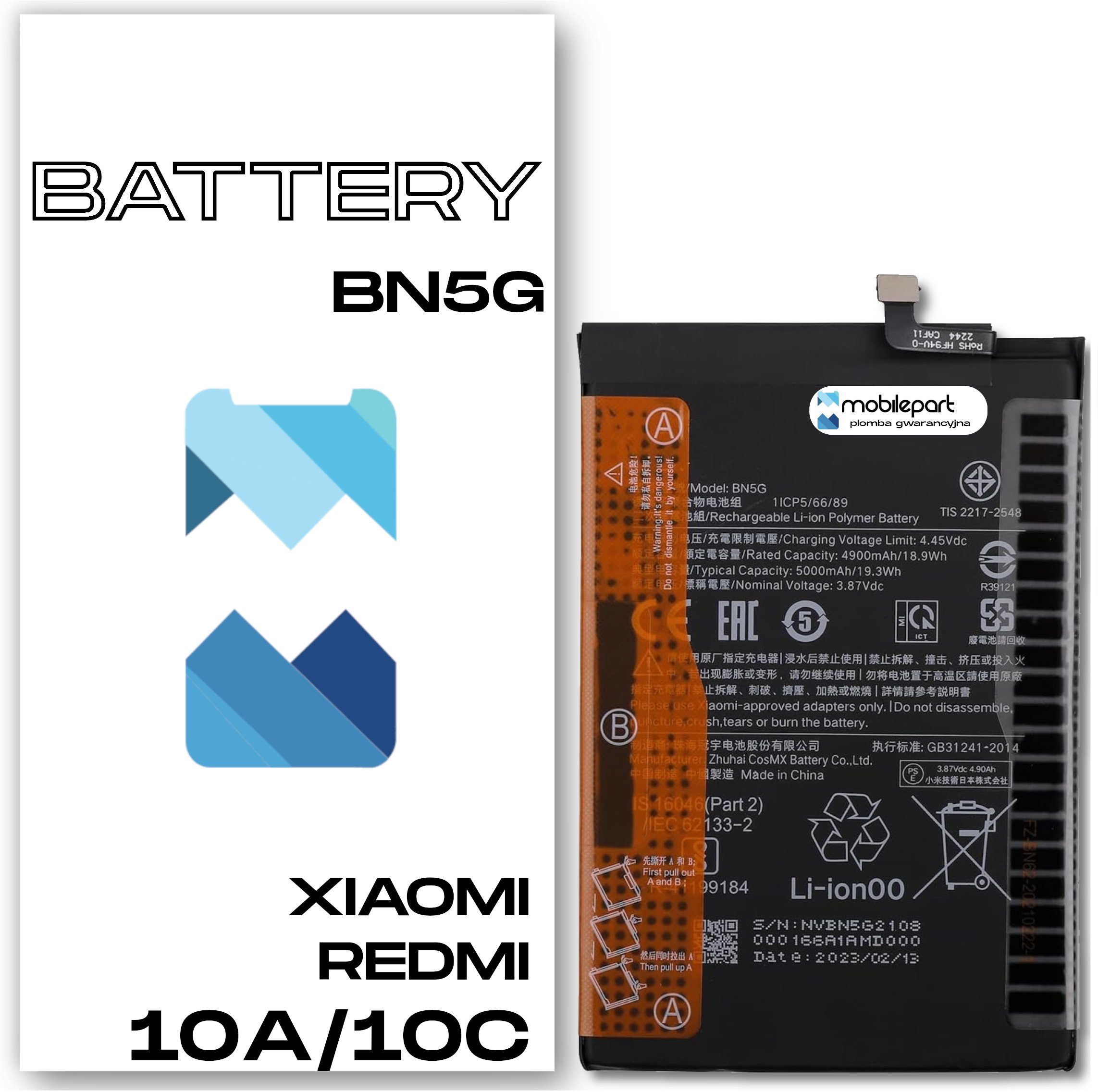 Bateria Mobilepart Bateria do Xiaomi Redmi 10A / 10C Nowy Akumulator BN5G