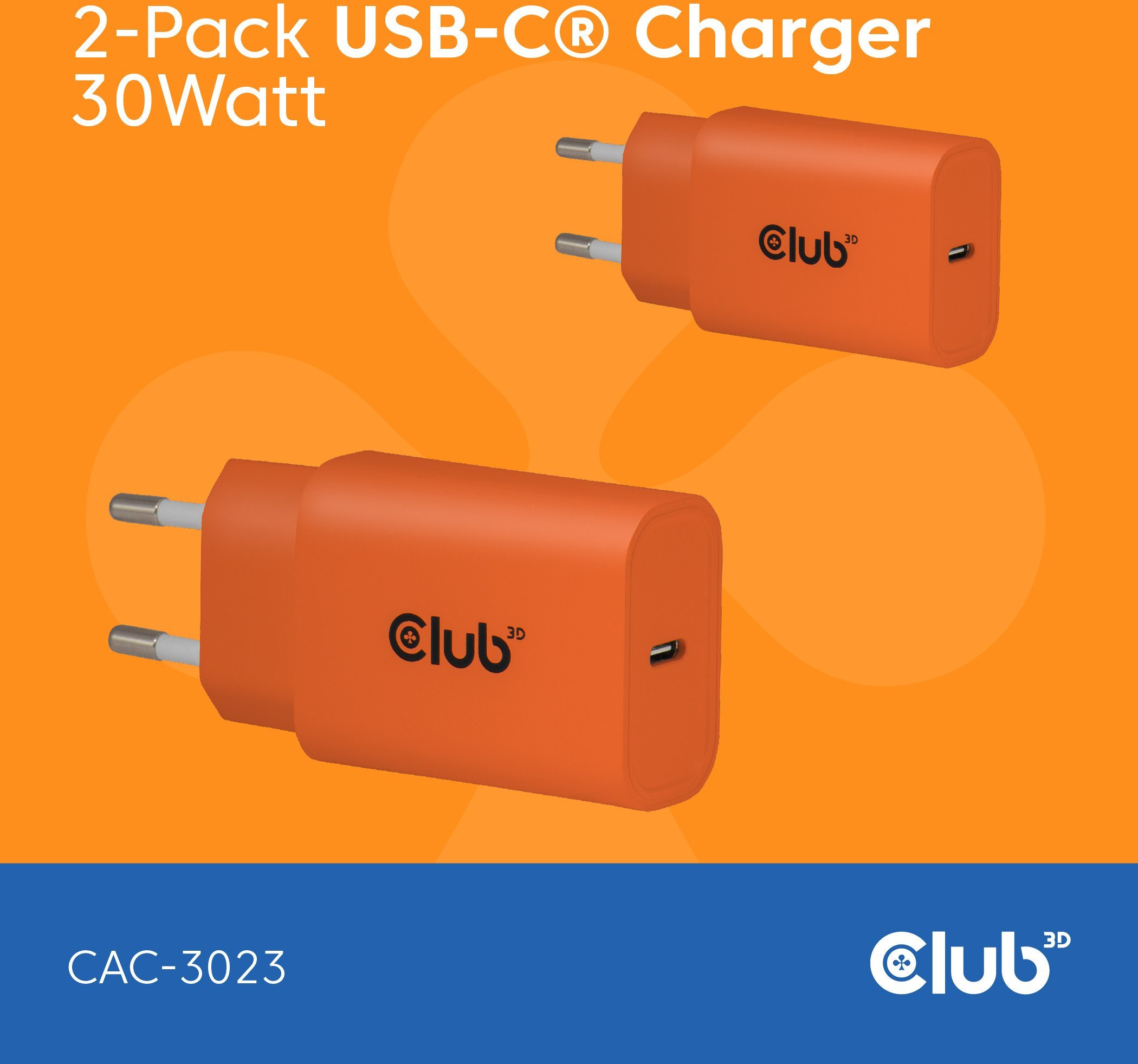 Club3D Lifestyle Ladegerät USB-C 30Watt, 2Stk orange retail